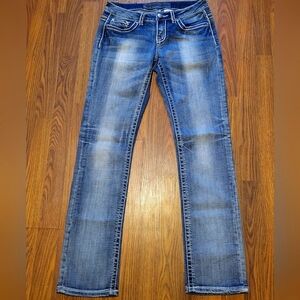 Premium Denim Women’s 28 Regular Fit Straight Leg Thick Stitch Blue Jeans